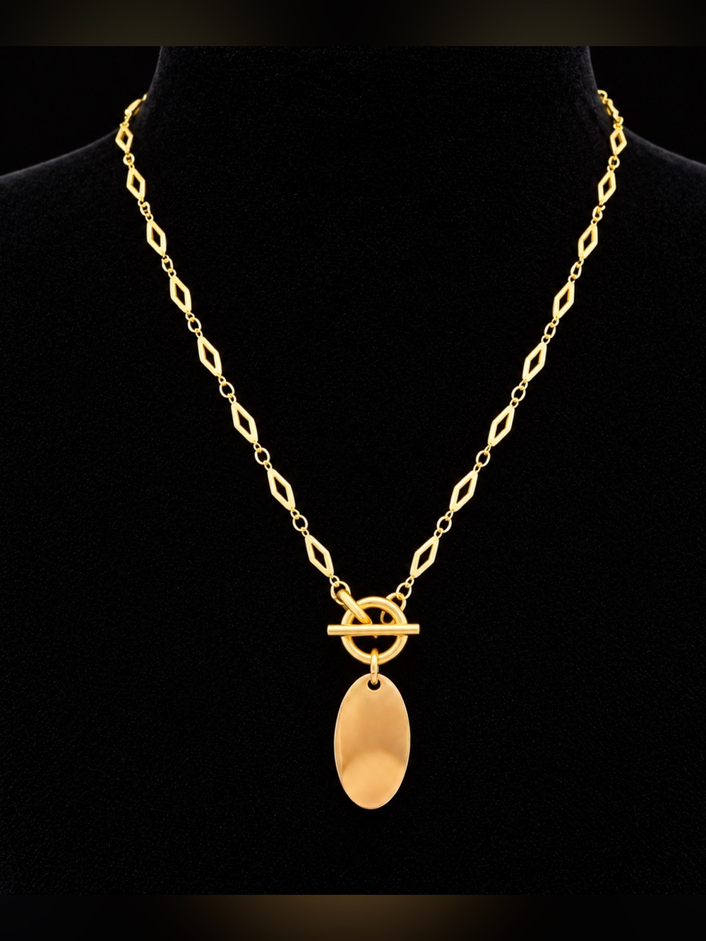 Plunder Gold Geometric Chain with Open Rhombus Shapes and Toggle with Pendant